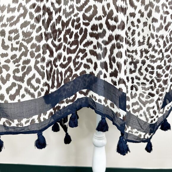 NEW J. Crew Swim Coverup Size M/L Leopard Print Beach Poncho Tassels L9713 - Picture 8 of 11
